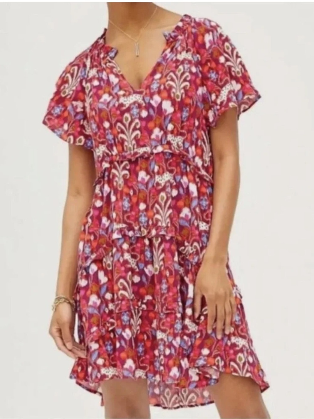 Anthropologie Robin tiered bohemian floral mini dress S